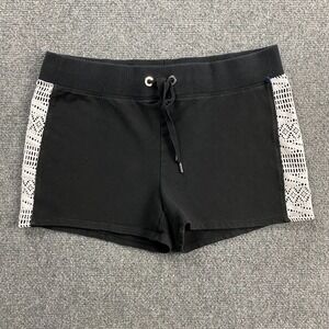 Bebe Shorts Women's Medium Black Sweat Drawstring Distressed Rayon Blend